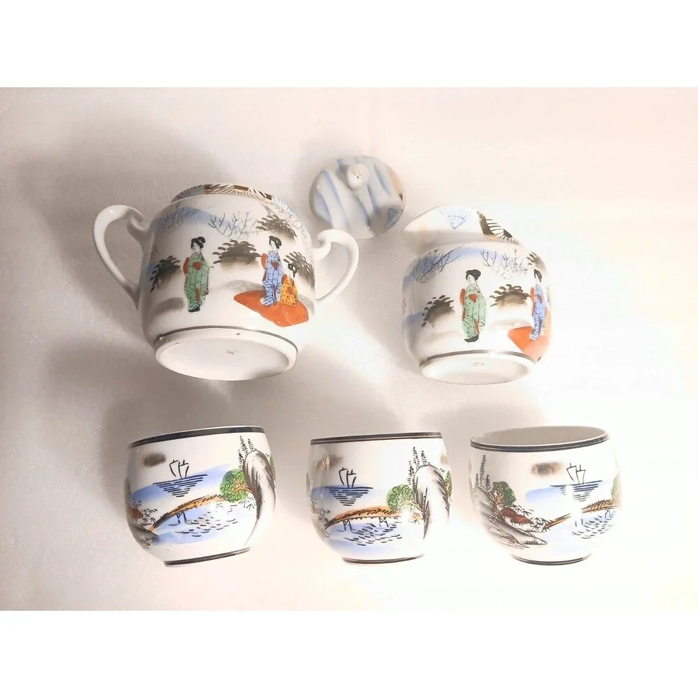 Vintage Japanese Kutani 5 Piece Tea Set – Good Condition – No Crazing